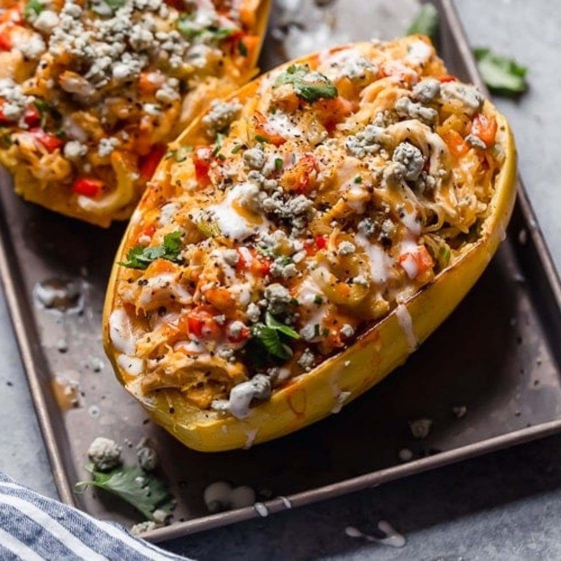 Buffalo Chicken Stuffed Spaghetti Squash