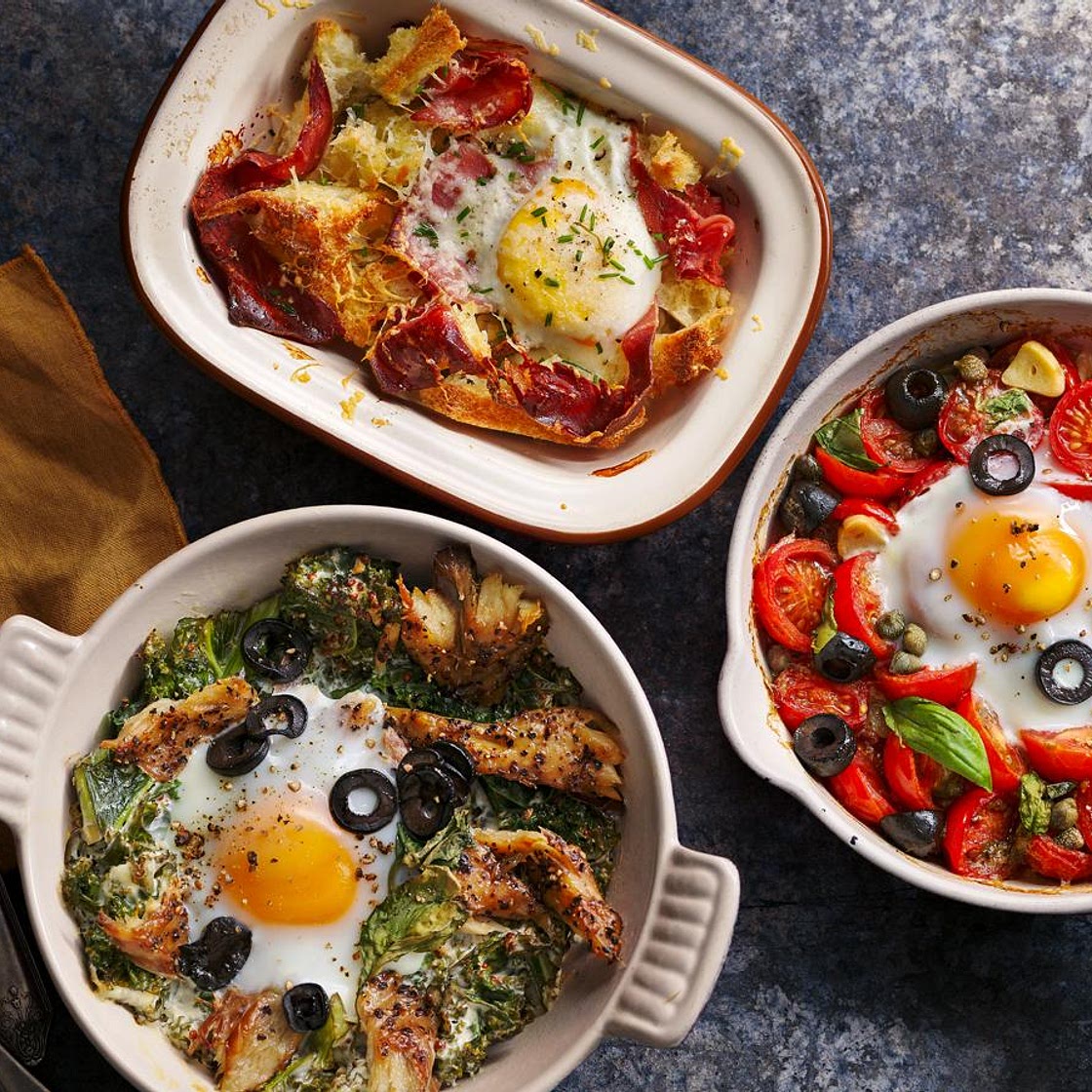 Baked eggs three ways