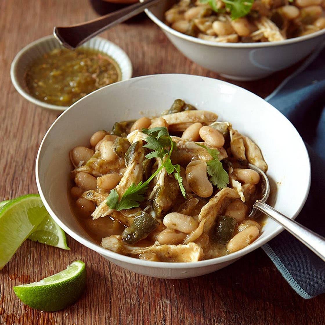 White chicken chili with salsa verde