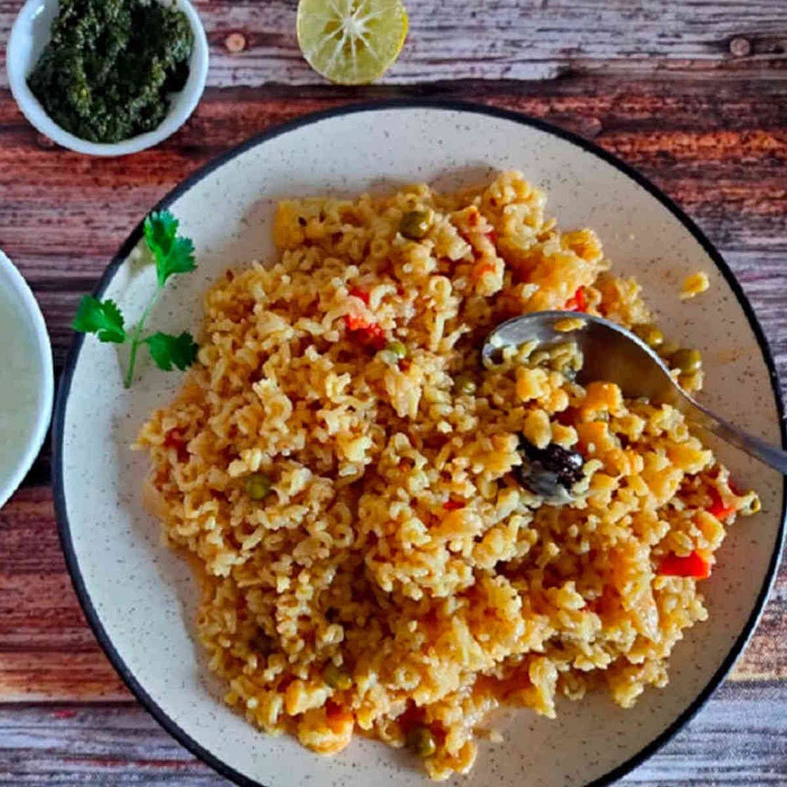 Indian Veg Brown Rice Pulao {Pressure Cooker}