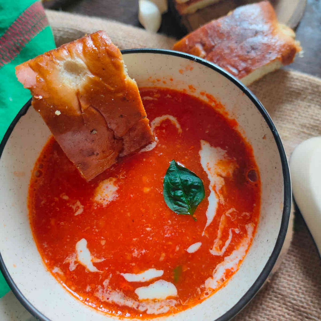 Roasted Garlic Tomato Soup With Basil- Vegan Homemade