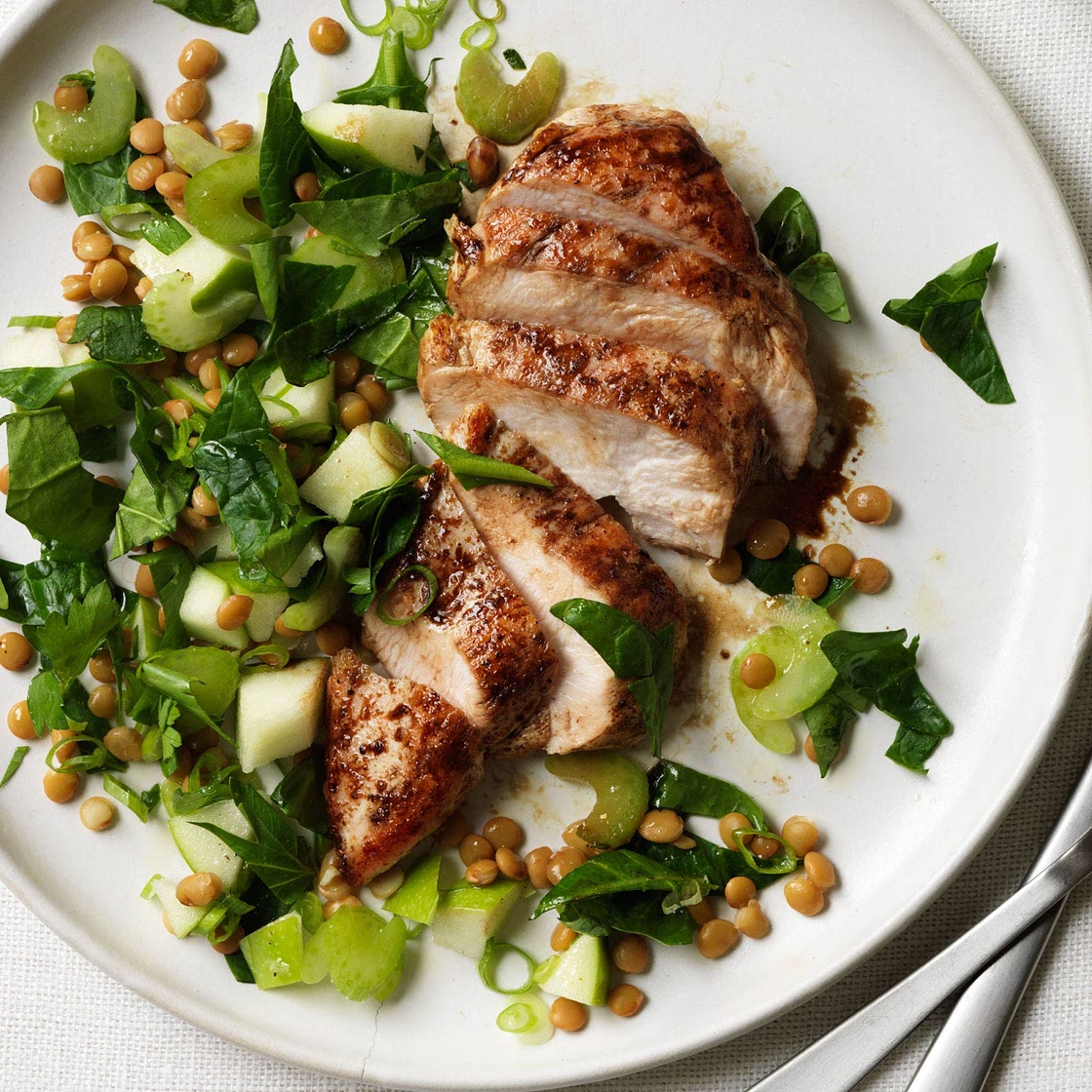 Balsamic Chicken with Apple, Lentil and Spinach Salad