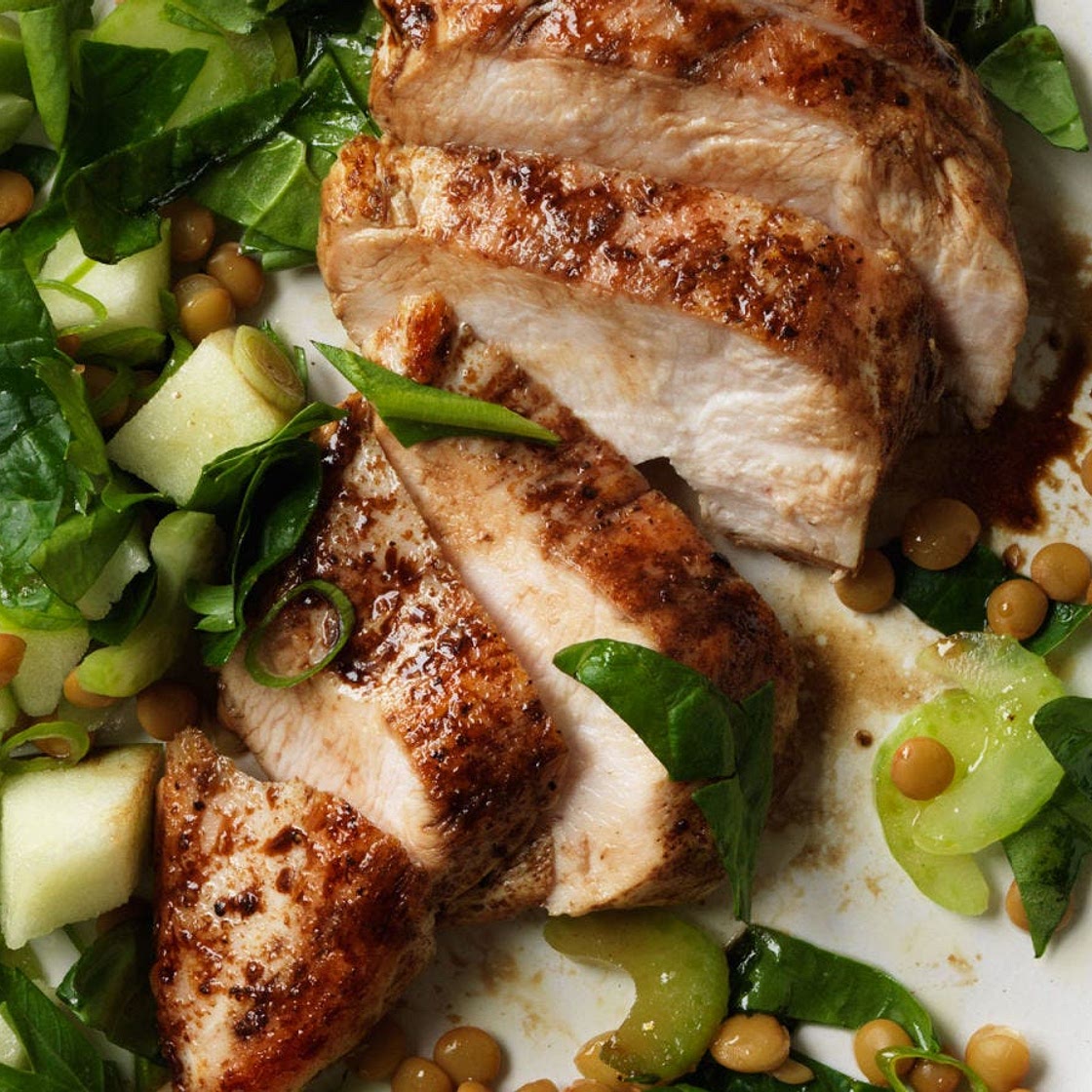 Balsamic Chicken with Apple, Lentil and Spinach Salad