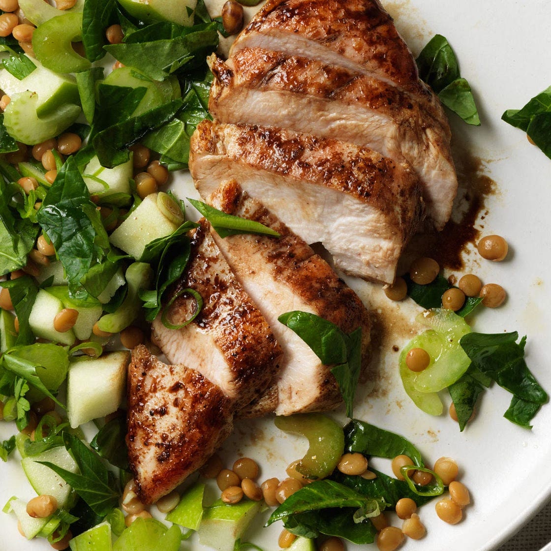 Balsamic Chicken with Apple, Lentil and Spinach Salad