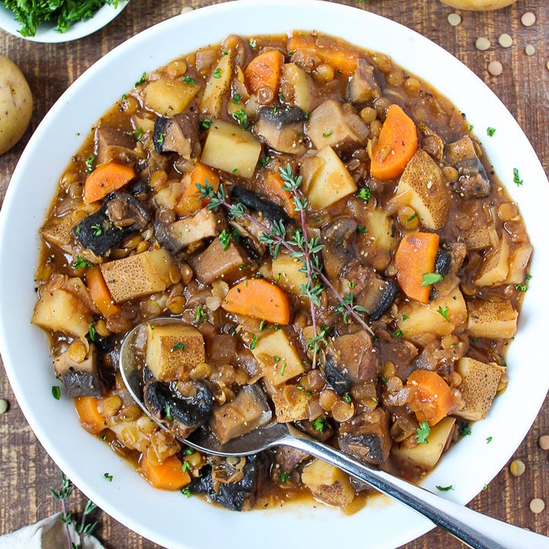 Mushroom Stew with Lentils & Potato (Vegan!)