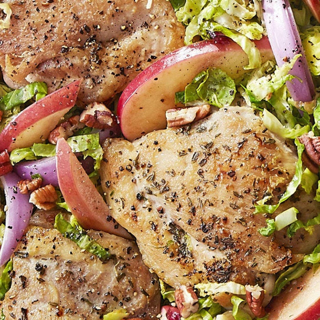 Skillet Chicken with Brussels Sprouts and Apples