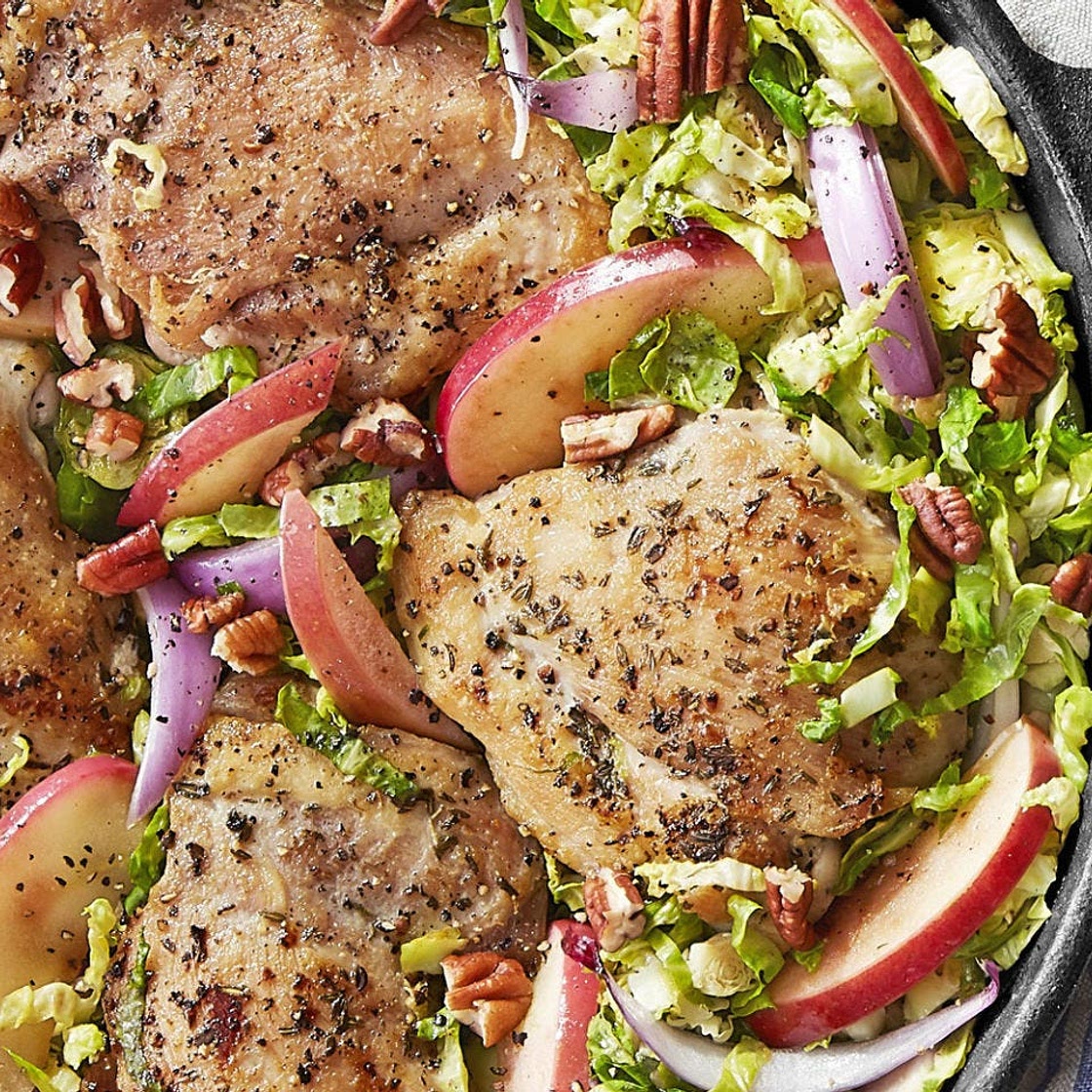 Skillet Chicken with Brussels Sprouts and Apples