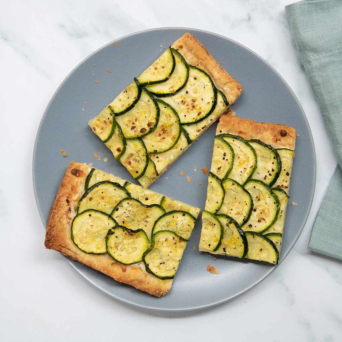 Zucchini Tart With Cream Cheese, Mozzarella, and Thyme