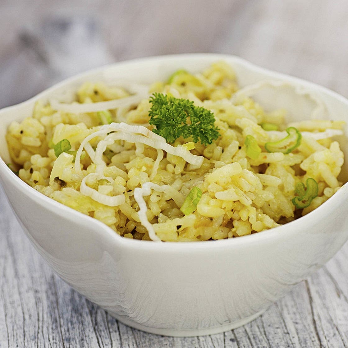 Risotto aux poireaux, safran et vin blanc