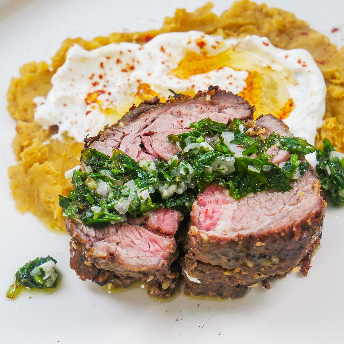 Spiced Lamb Shoulder Roast with a Mint and Parsley Dressing