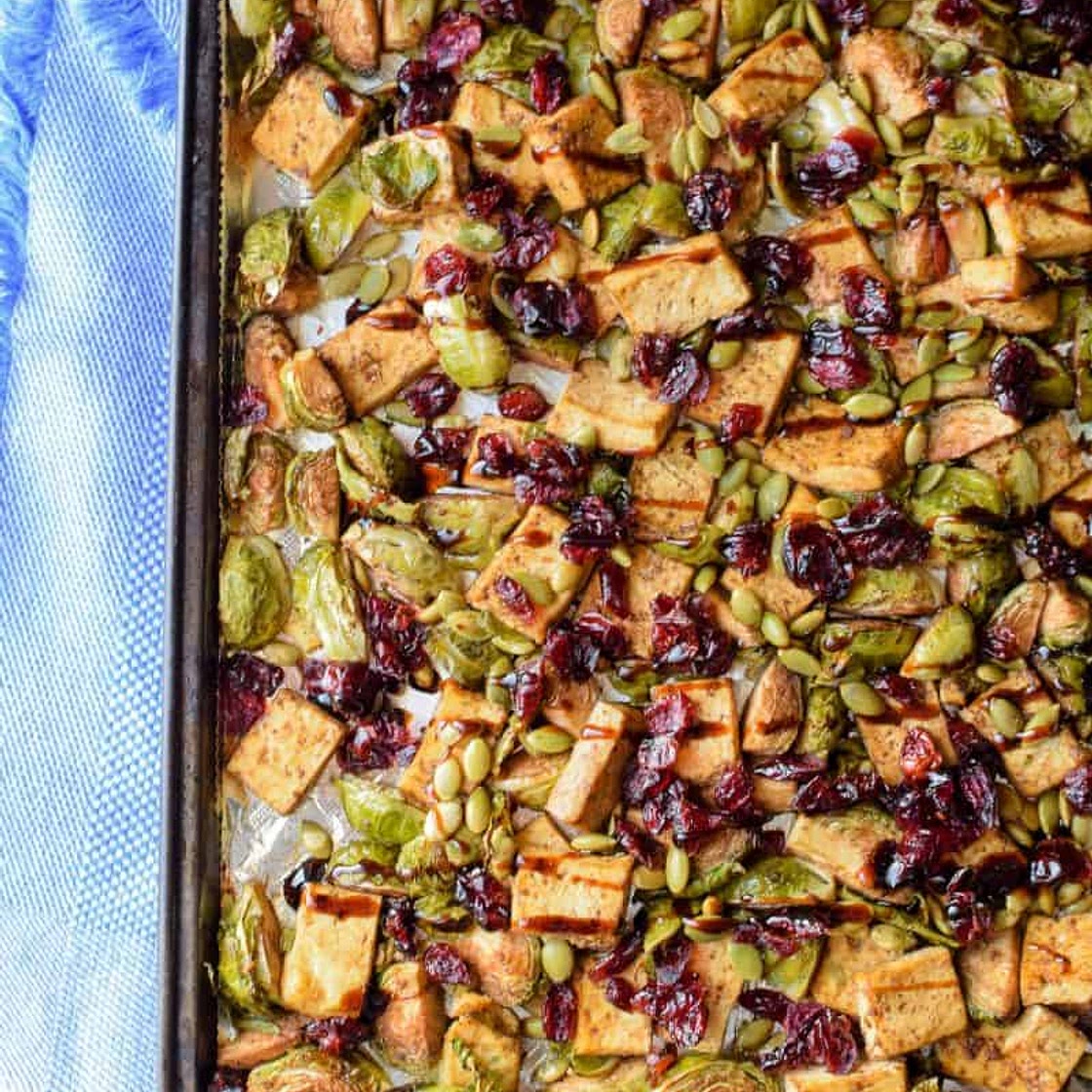 Sheet Pan Garlic Tofu & Brussels Sprouts