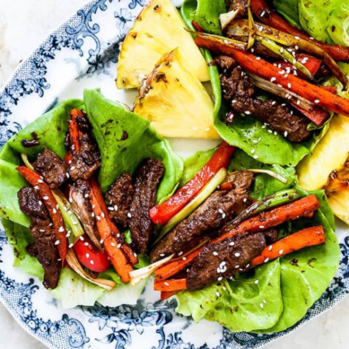 Spicy Pineapple Beef Lettuce Wraps