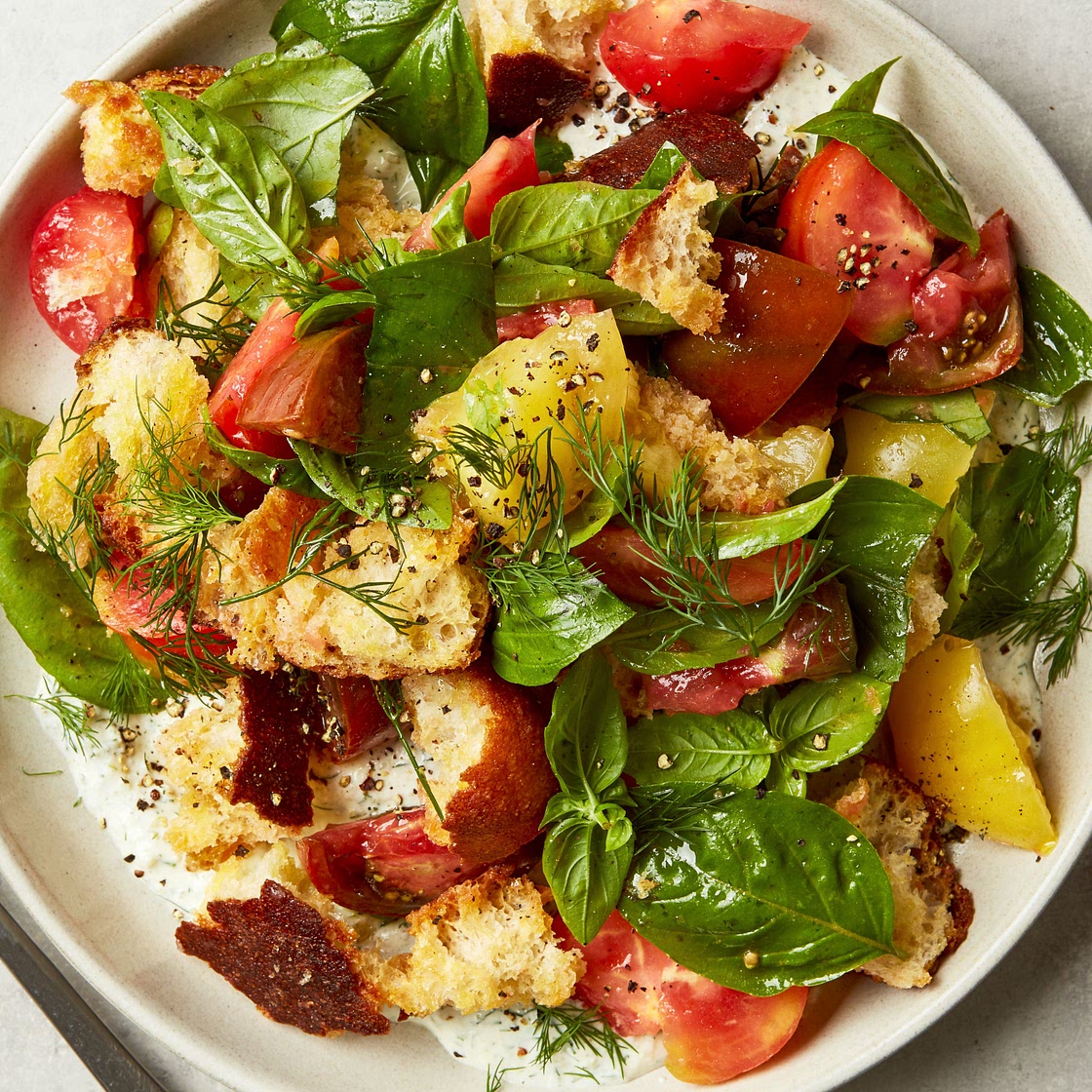 Tomato Panzanella With Creamy Any-Pickle Dressing