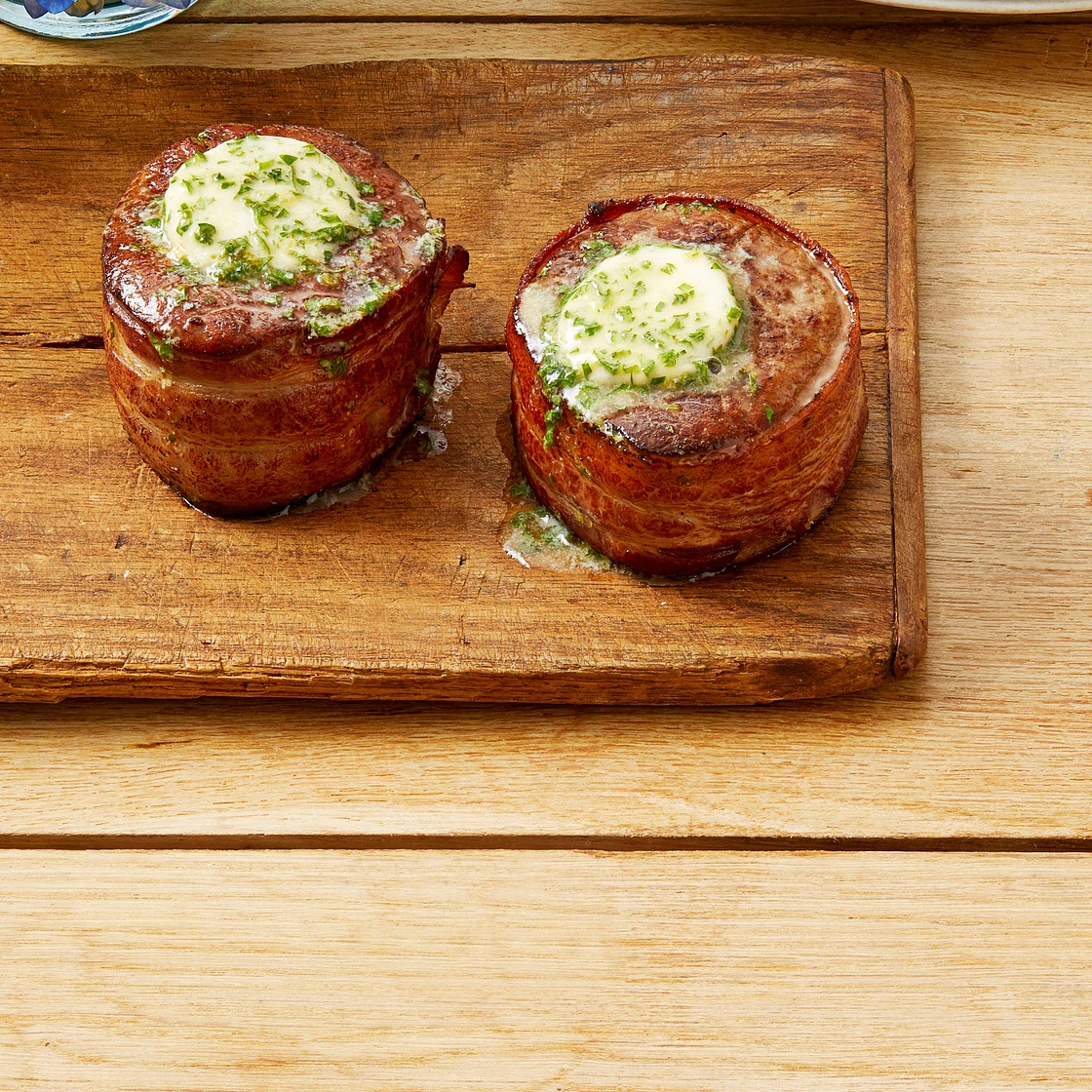 Bacon-Wrapped Filets with Cowboy Butter