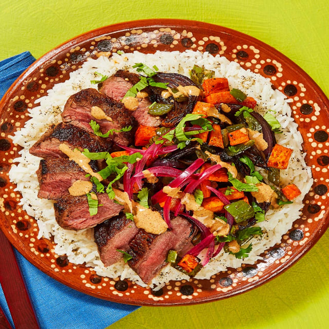 Kickin’ Chipotle Steak Bowls with Roasted Veggies and Pickled Red Onion