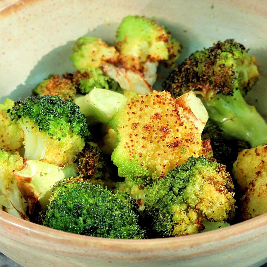 Air Fryer Roasted Broccoli and Cauliflower