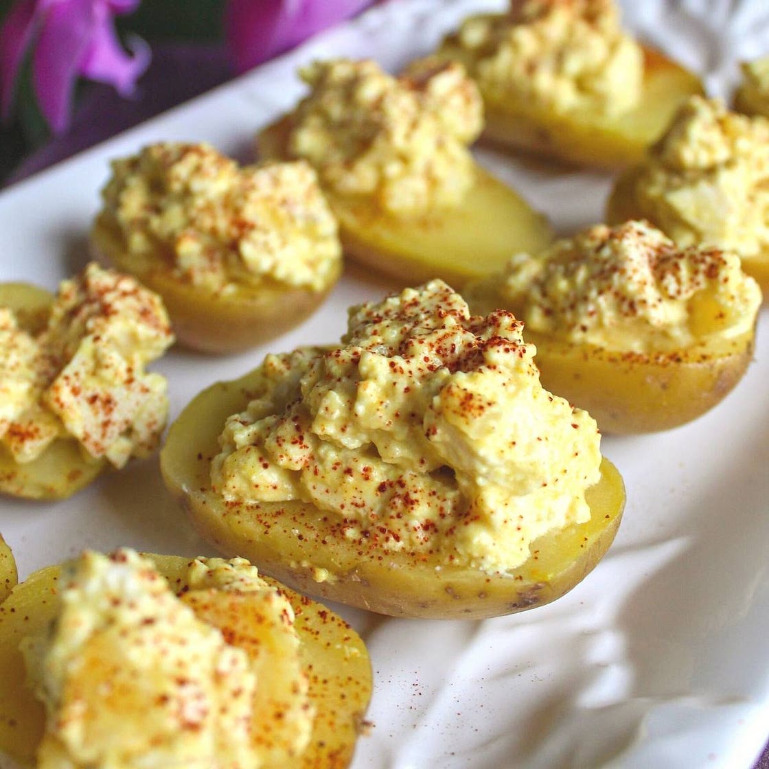 Easy Vegan Deviled Eggs (potatoes and tofu)