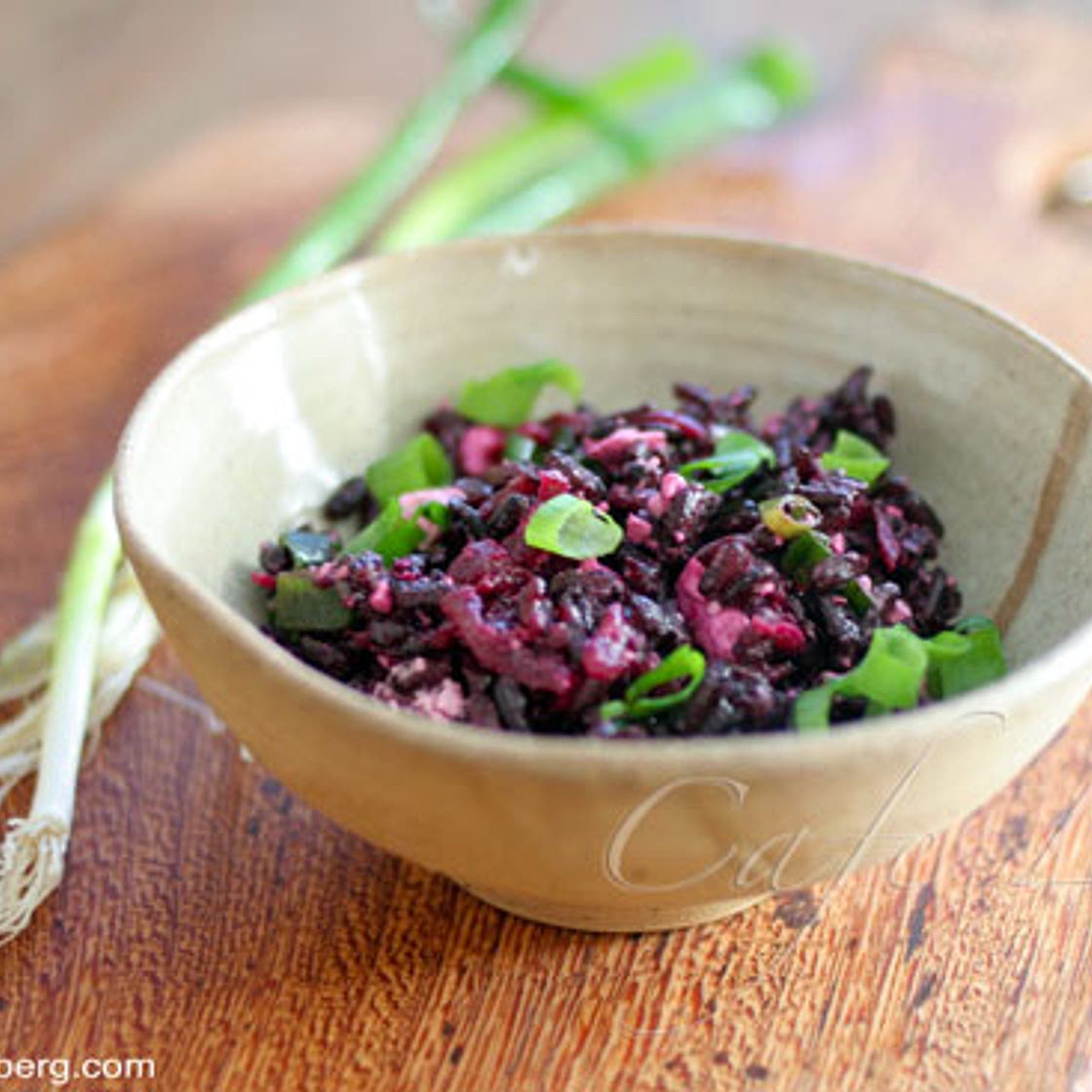 Black rice pilaf with beet and goat feta