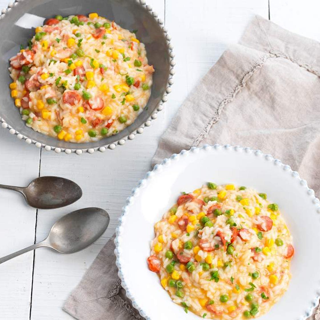 Sausage and pea risotto