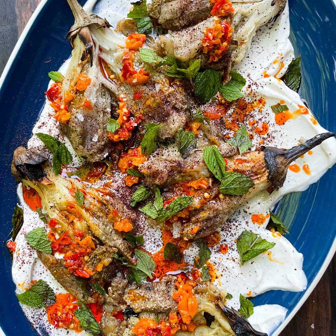 Grilled Eggplant with Whipped Feta, Sumac and Mint