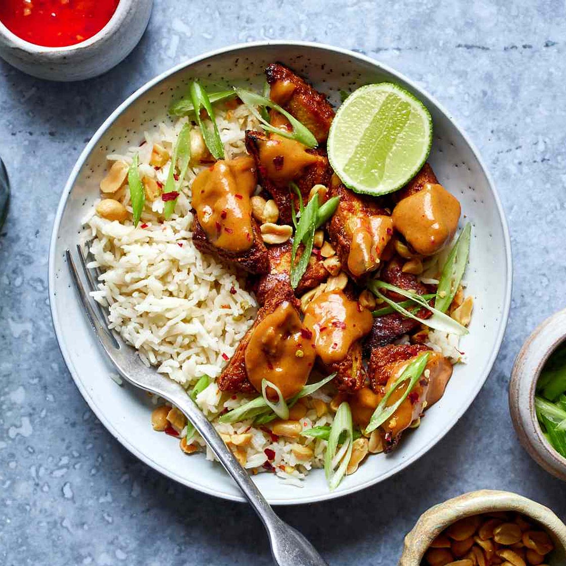 Baked Tofu in Thai Peanut Sauce