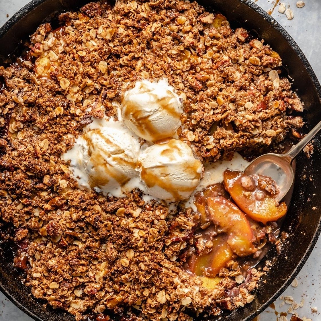 Gluten Free Peach Crisp with Salted Coconut Milk Caramel