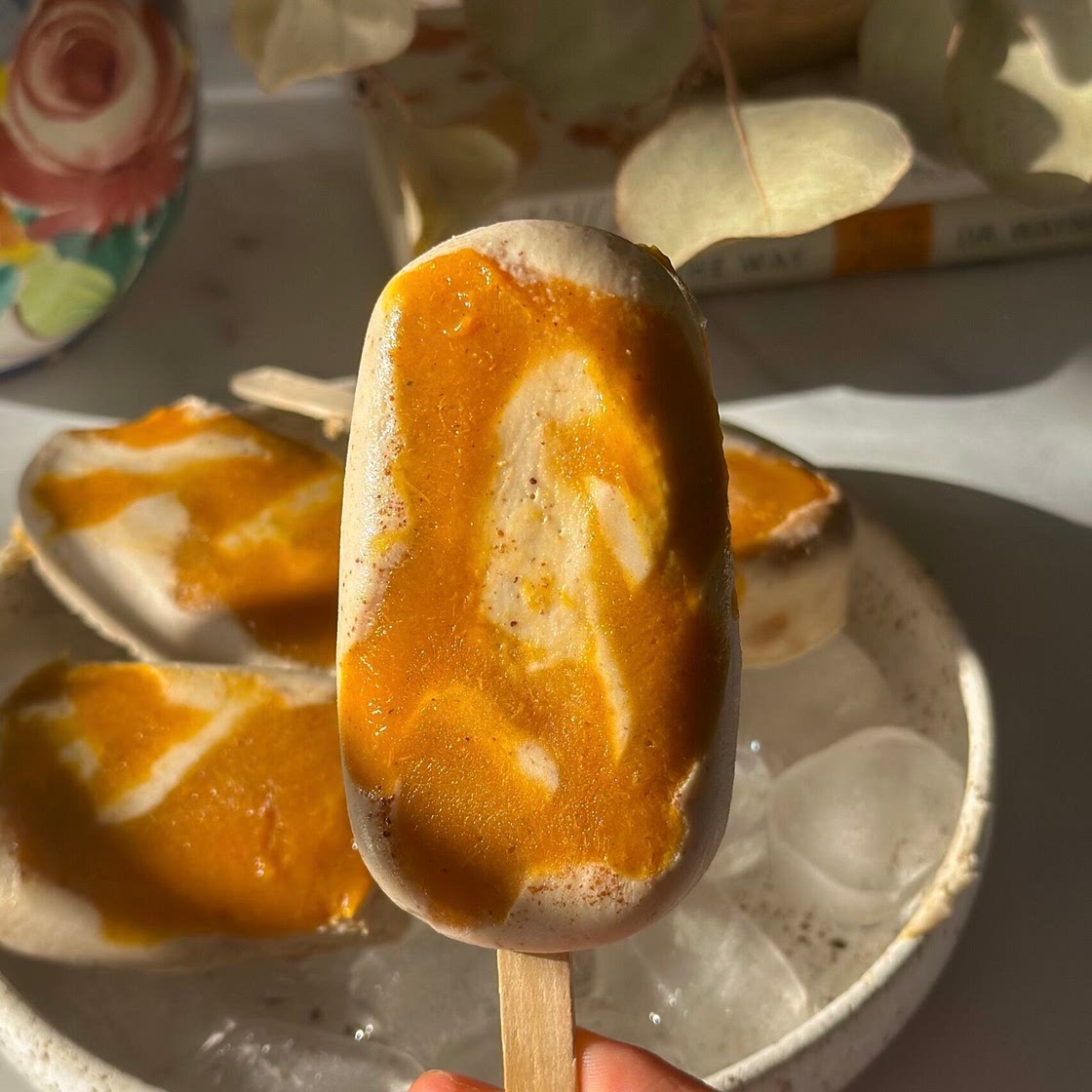 Healthy Peach Cobbler Ice Cream Popsicles