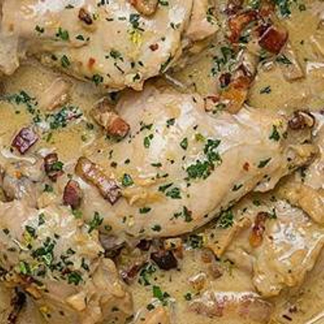 Mustard Cream Rabbit with Bacon