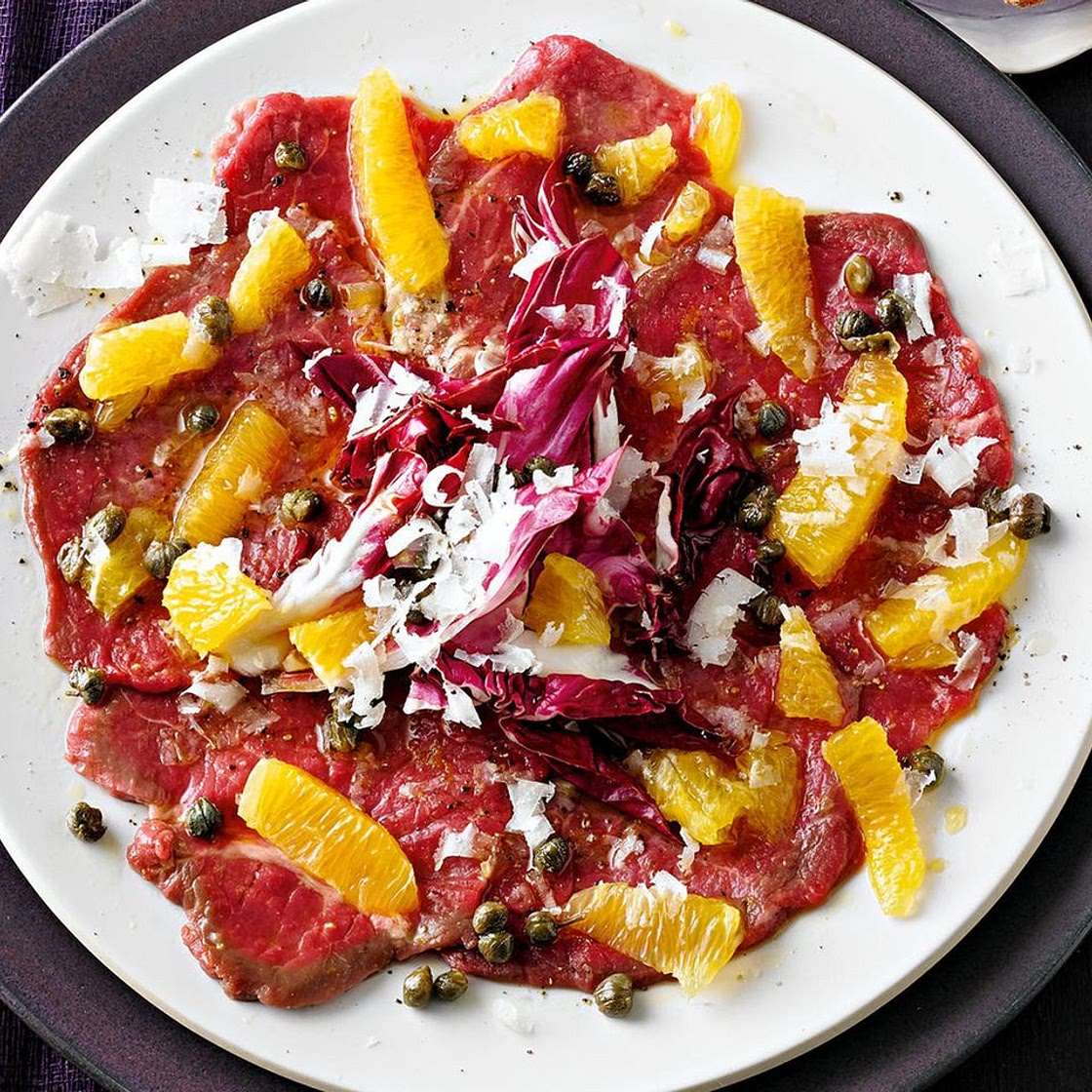 Rinder-Carpaccio mit Orangen und Manchego