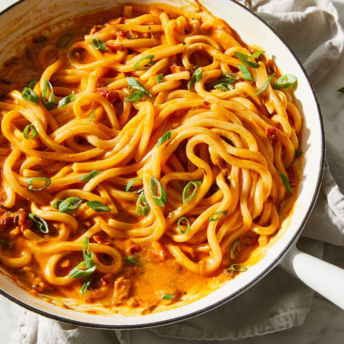 Stir-Fried Udon With Bacon, Parmesan & Gochujang