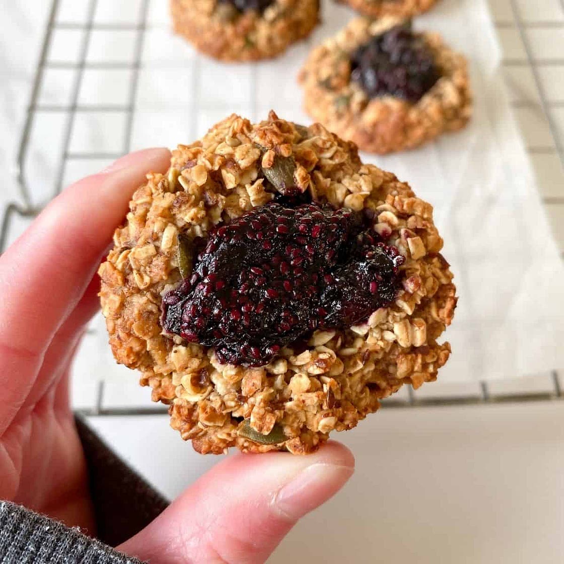 Blueberry Oatmeal Thumbprint Cookies