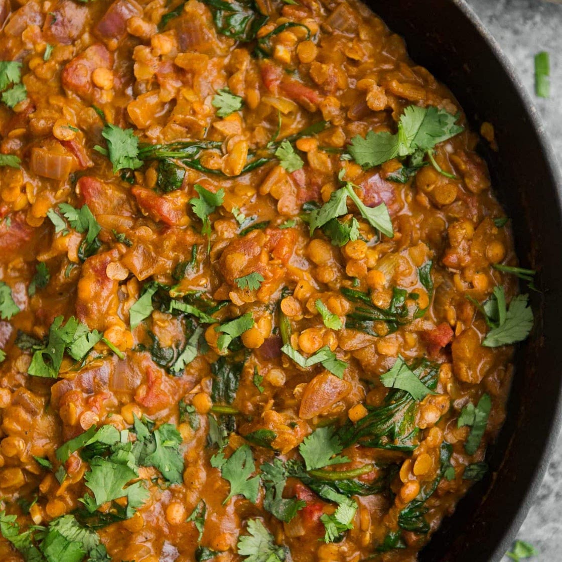 Red Lentils and Spinach in Masala Sauce