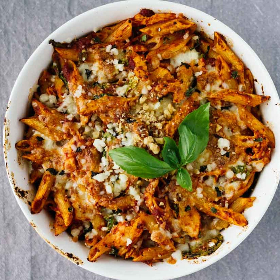 One-Pot Basil Chicken Baked Ziti