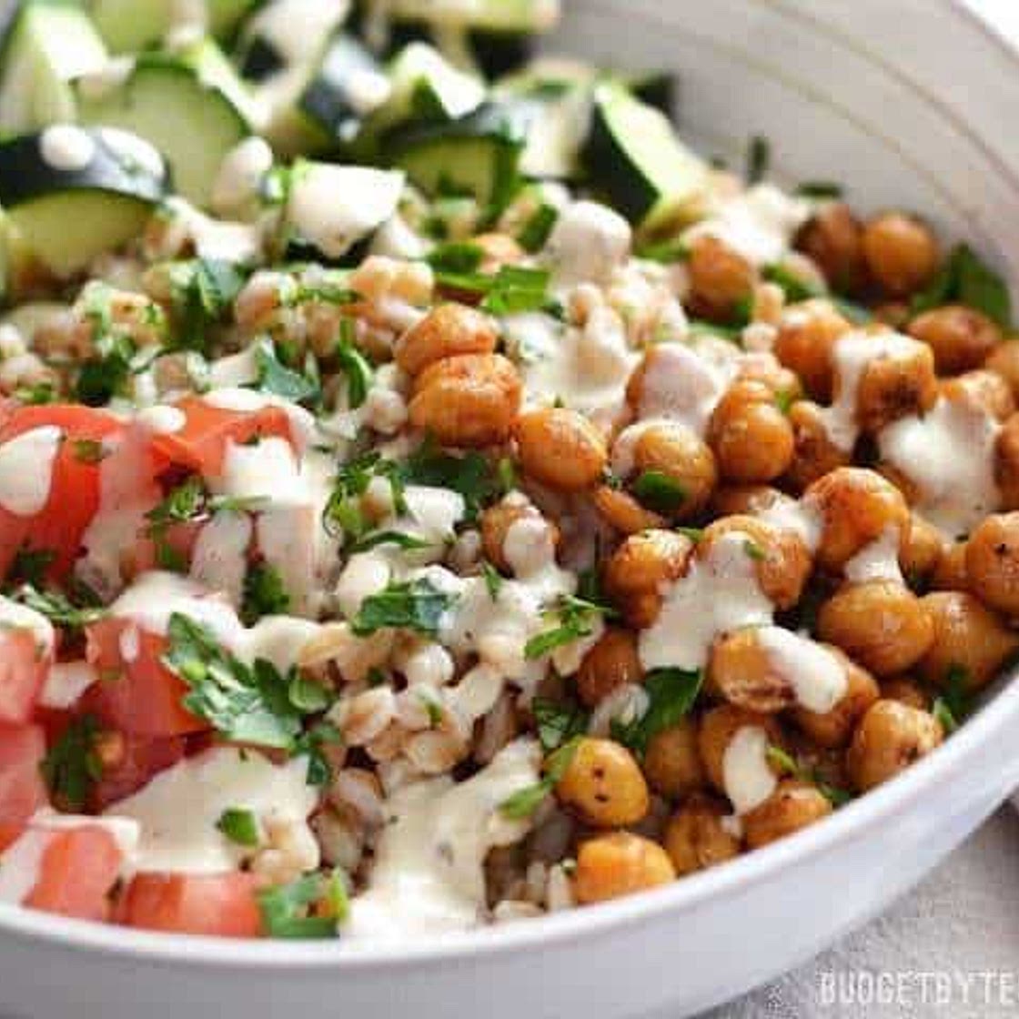 Mediterranean Farro Salad with Spiced Chickpeas
