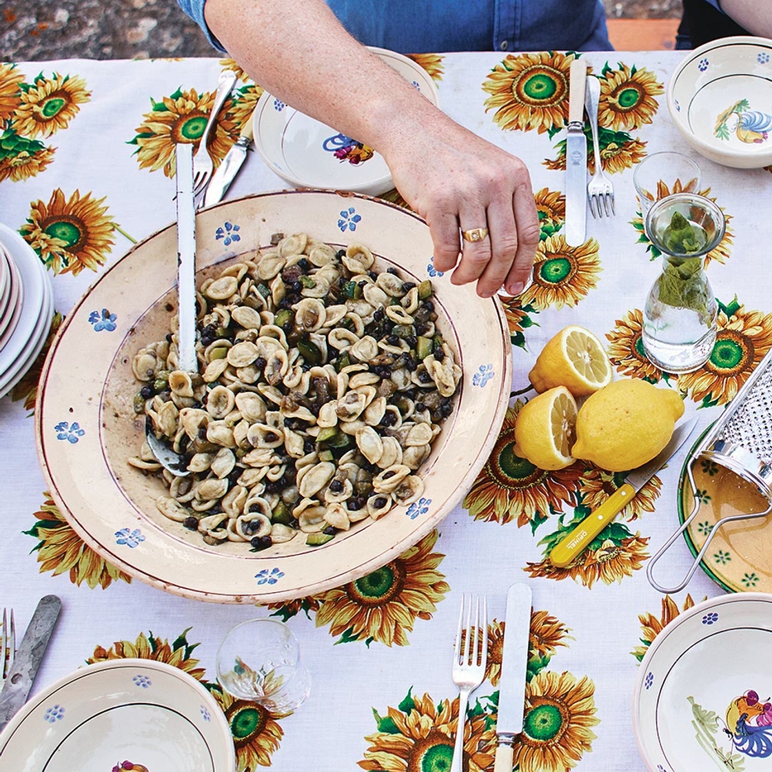 Aubergine & black chickpea orecchiette
