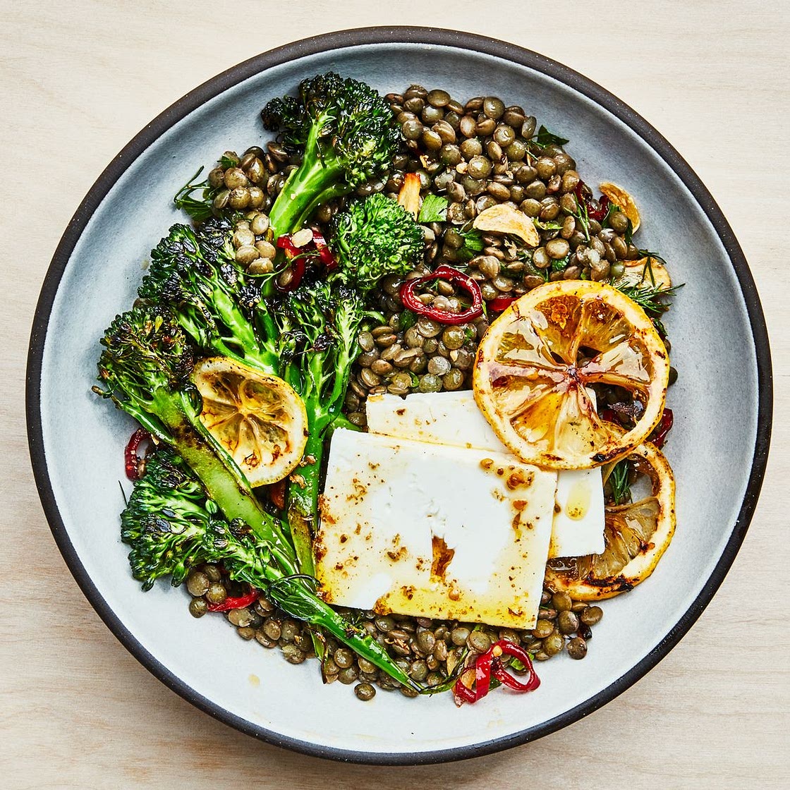 Marinated Lentils With Lemony Broccolini and Feta