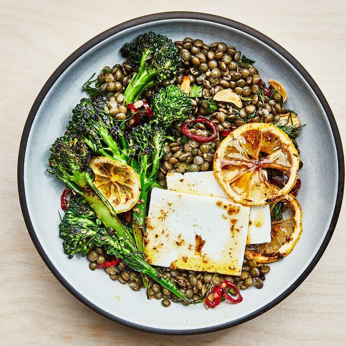 Marinated Lentils With Lemony Broccolini and Feta