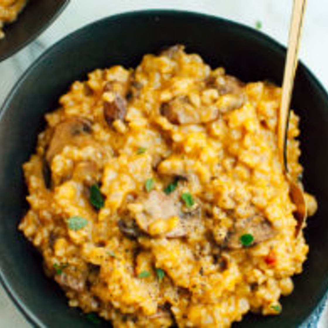 Easy Brown Rice Risotto with Mushrooms and Fresh Oregano