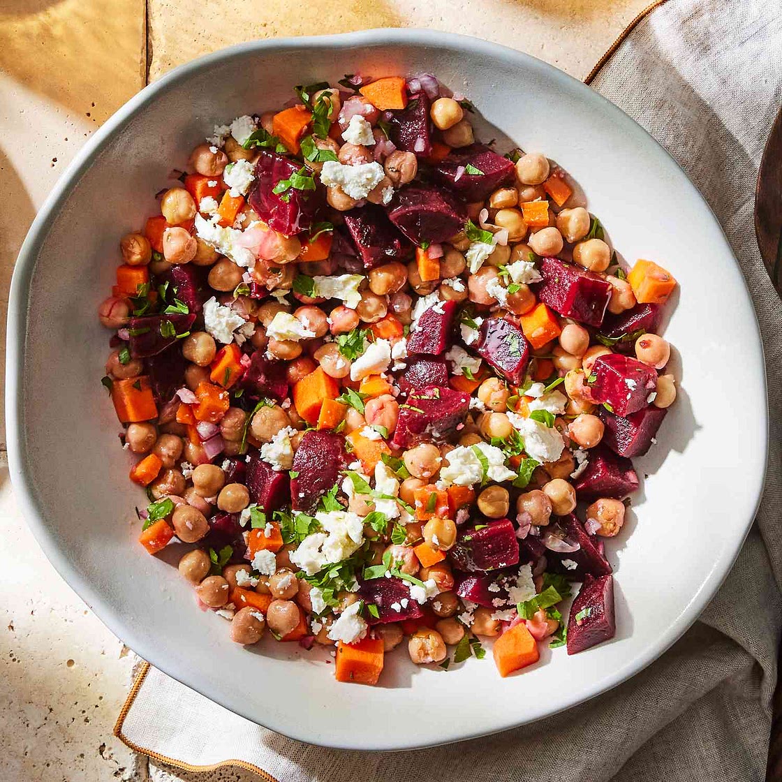 Chickpea, Beet & Feta Salad with Lemon-Garlic Vinaigrette