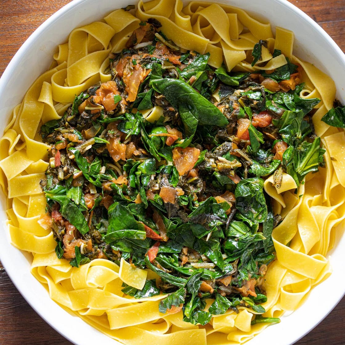 Tomato, Chard, Kale, Spinach with Pappardelle Pasta