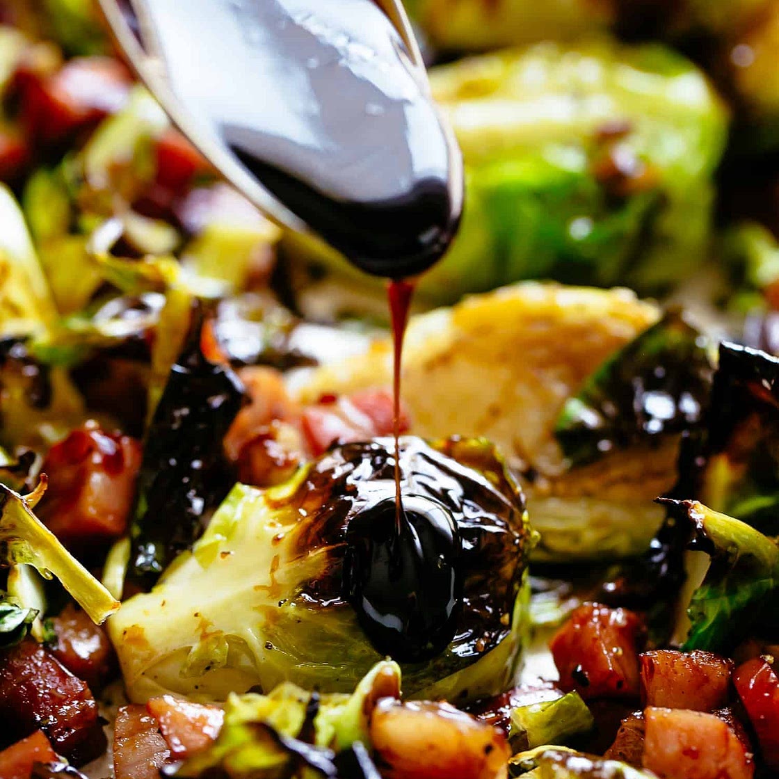 Balsamic Roasted Brussels Sprouts with Bacon