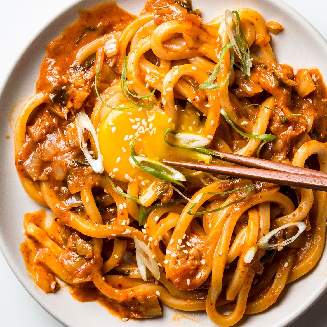 Kimchi Udon With Scallions