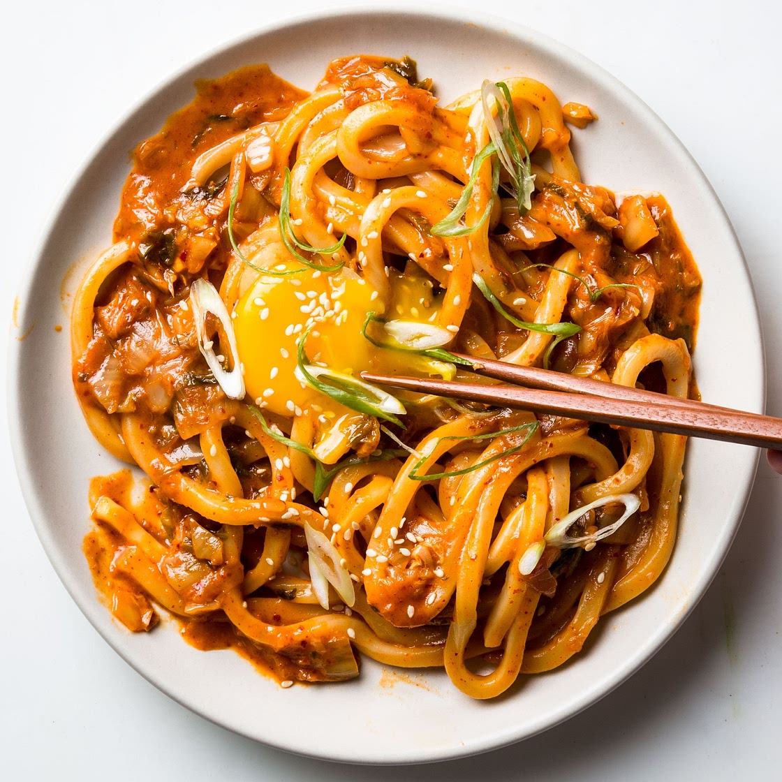 Kimchi Udon With Scallions