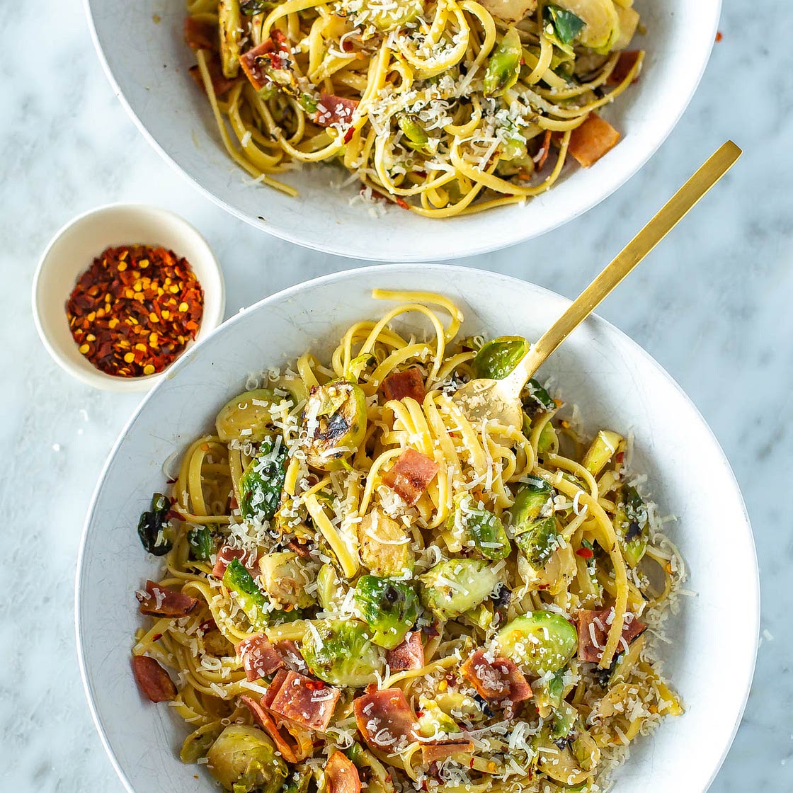 Creamy Brussels Sprouts Pasta {With Bacon!}