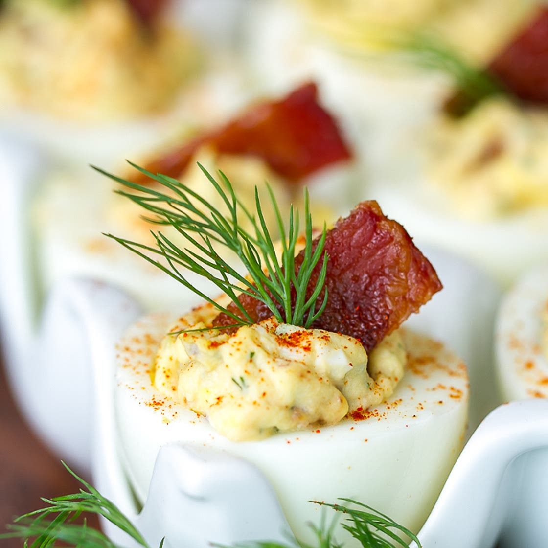 Deviled Eggs with Candied Bacon