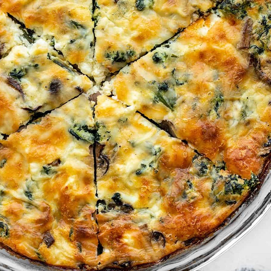Spinach Mushroom and Feta Crustless Quiche