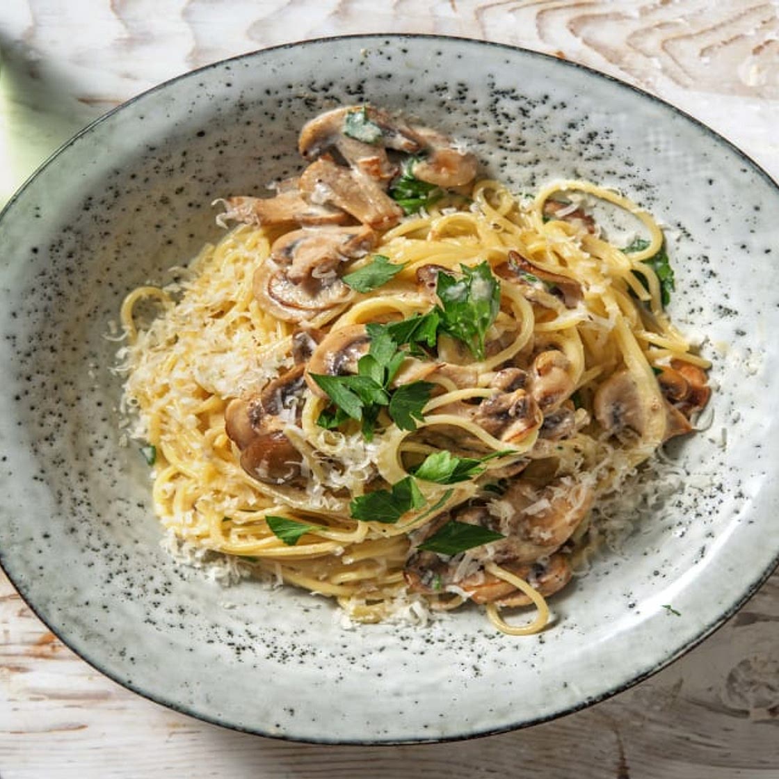 Truffle Mushroom Carbonara with Parsley and Cheese