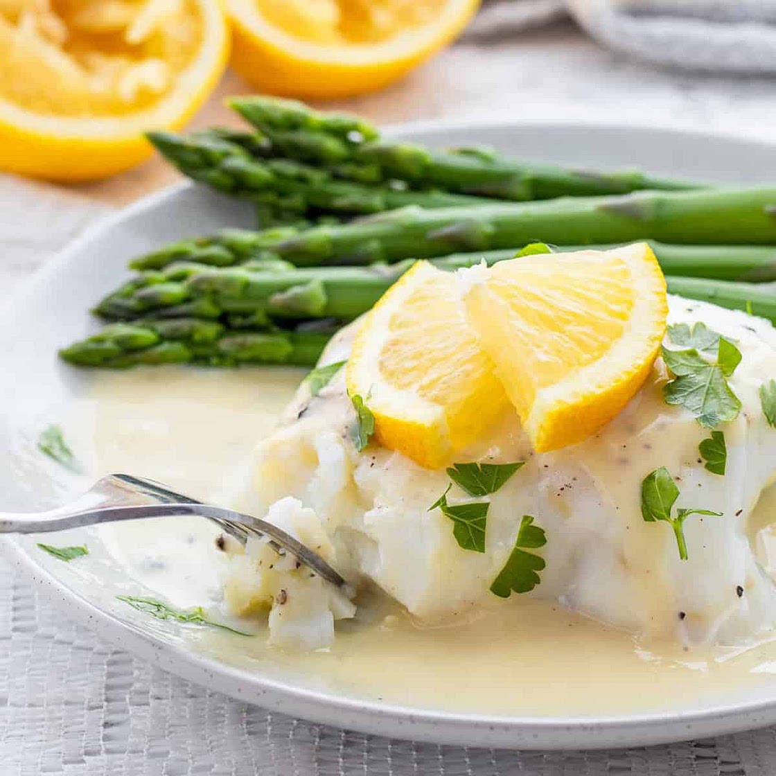 Easy White Fish with Healthy Lemon Garlic Sauce {No Butter}