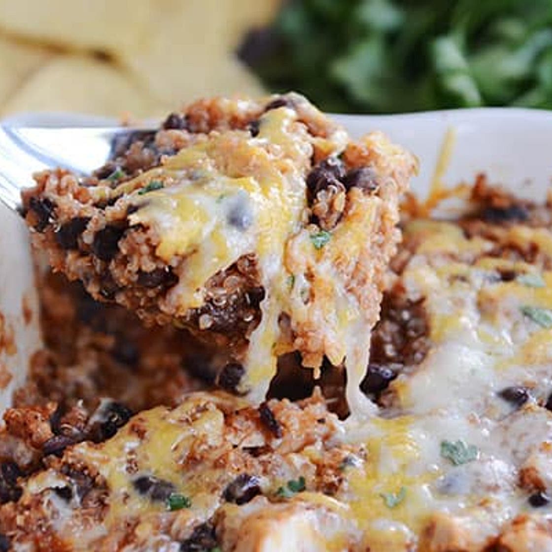 Cheesy Black Bean Quinoa Bake