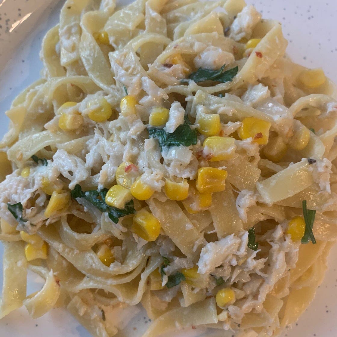 Corn and Crab Pasta with Boursin Cheese